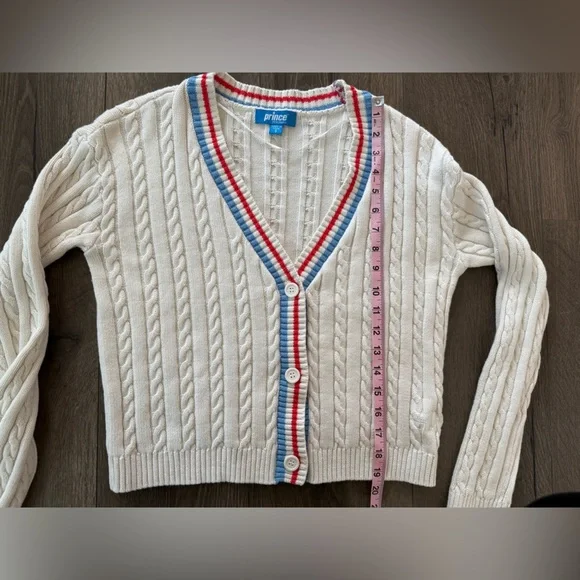 Prince Pickleball Women's Cable Knit Cardigan Tennis Sweater Cream Size Small - Picture 8 of 9